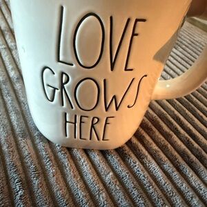 Rae Dunn White Ceramic double-sided Mug with pink heart shaped flowers